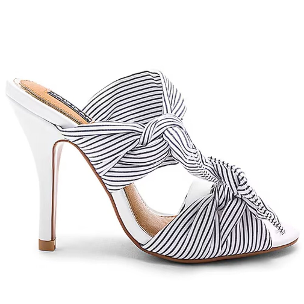 Jaggar In Touch Stripe Heel Sandal Size 38 Slides White Blue Bow